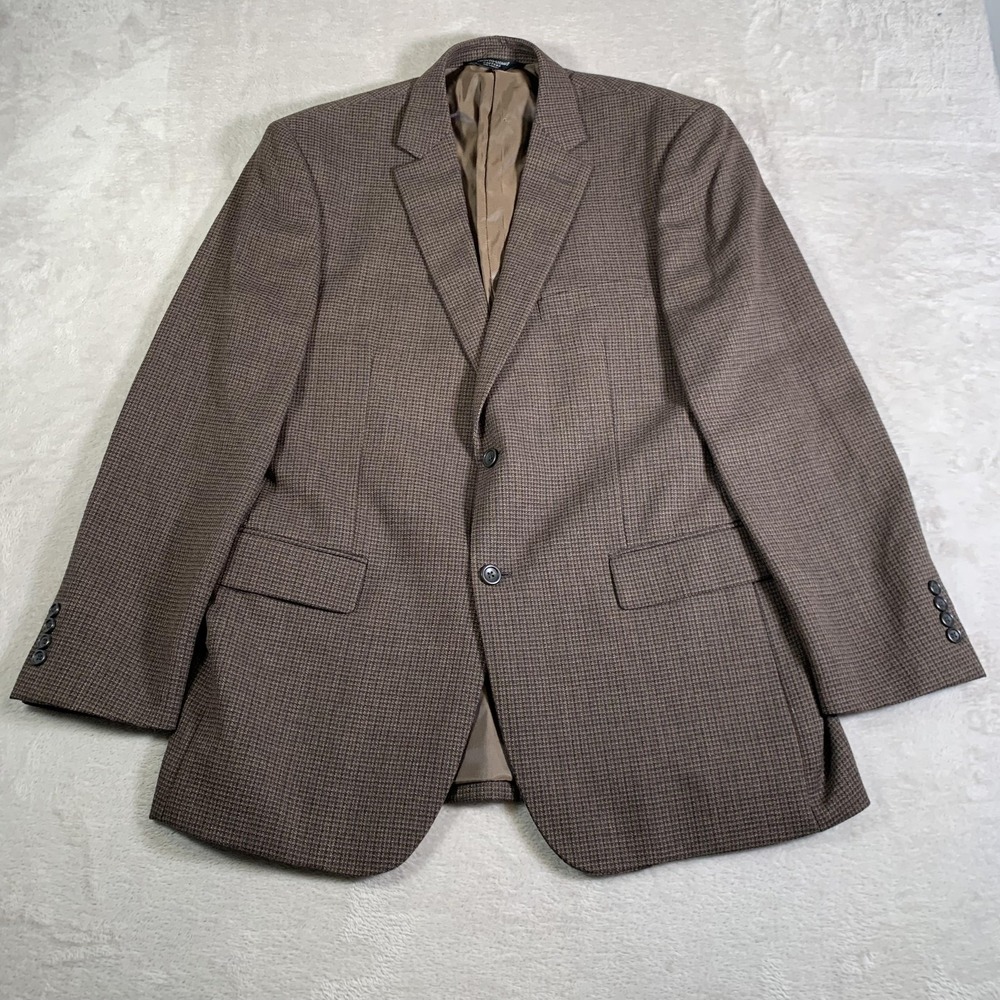 Pronto-Uomo Couture Blazer Mens 44 Long Brown Lambswool Two Button Houndstooth